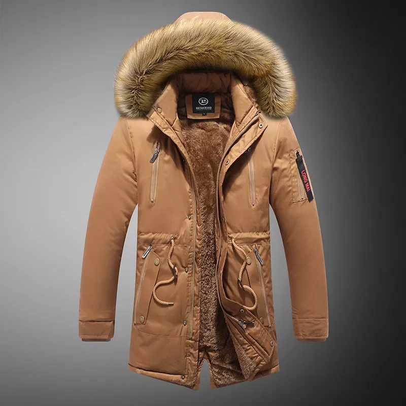 2022NEW Men Winter Jacket Mid-length Warm Outwear Fur Collar Cotton-Padded Coats Windbreaker Detachable Hat Brand Jacket Men Par