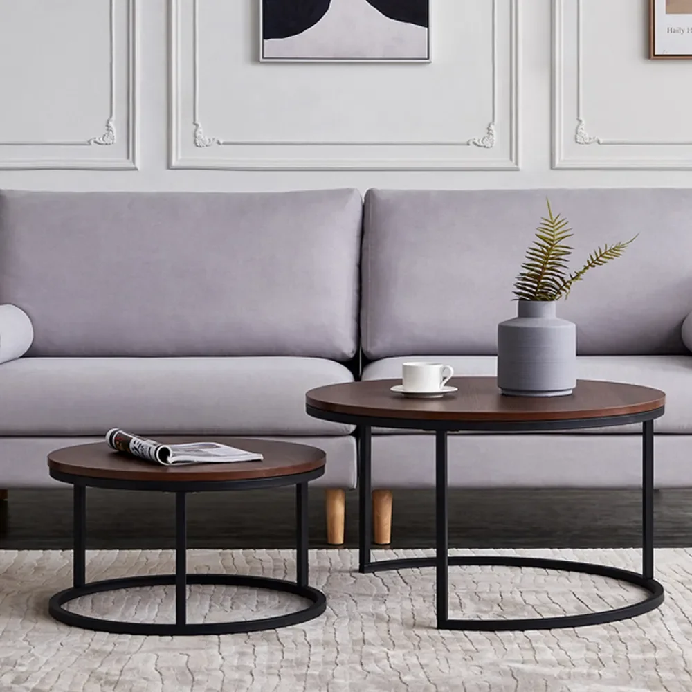 

Modern Nesting coffee table,Black metal frame with walnut top-31.5”