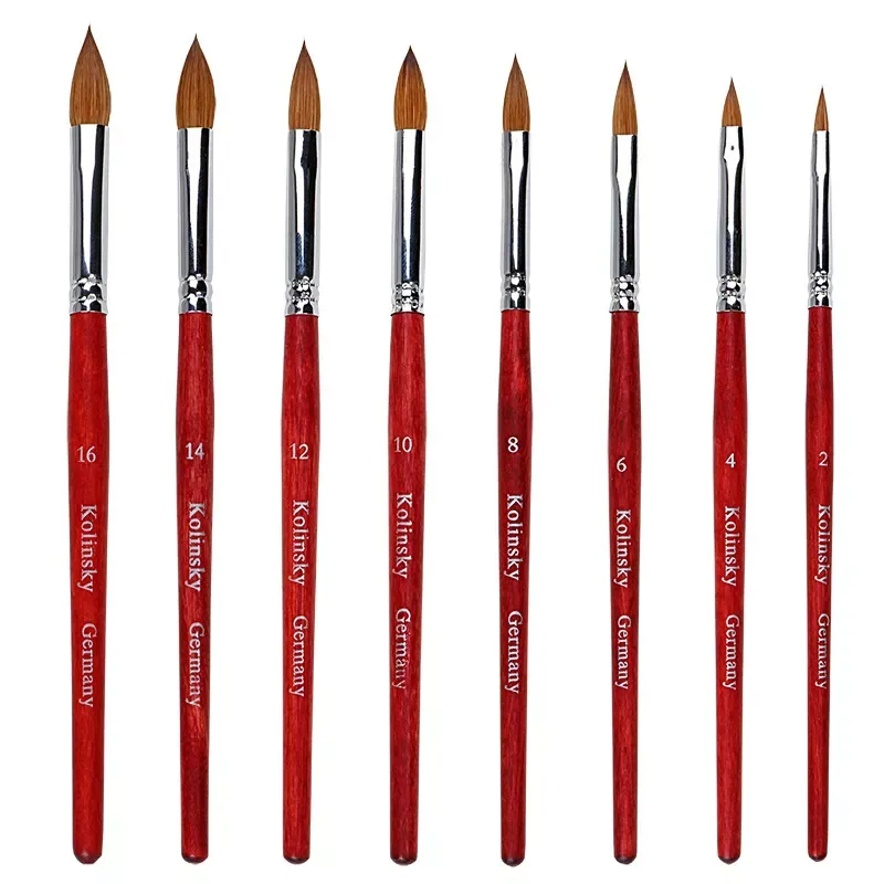 

Acrylic Nail Art Brush Kolinsky Sable Pen Pointed Round Flat Head Red Wood Brush Nail Art Brushes