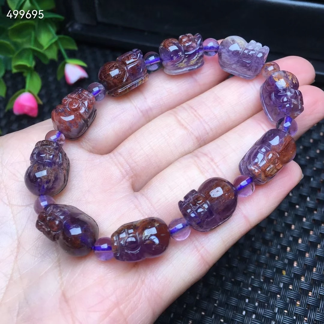 

Natural Purple Auralite 23 Cacoxenite Round Beads Bracelet 14x10mm Women Men Phantom Necklace AAAAA