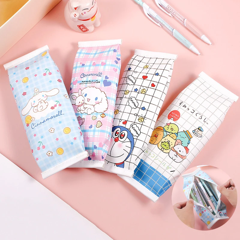 

Kawaii Sanrio Cinnamoroll Pencil Case High Capacity Pu Soft Skin Thicken Cartoon Creativity Student Storage Bag Christmas Gift