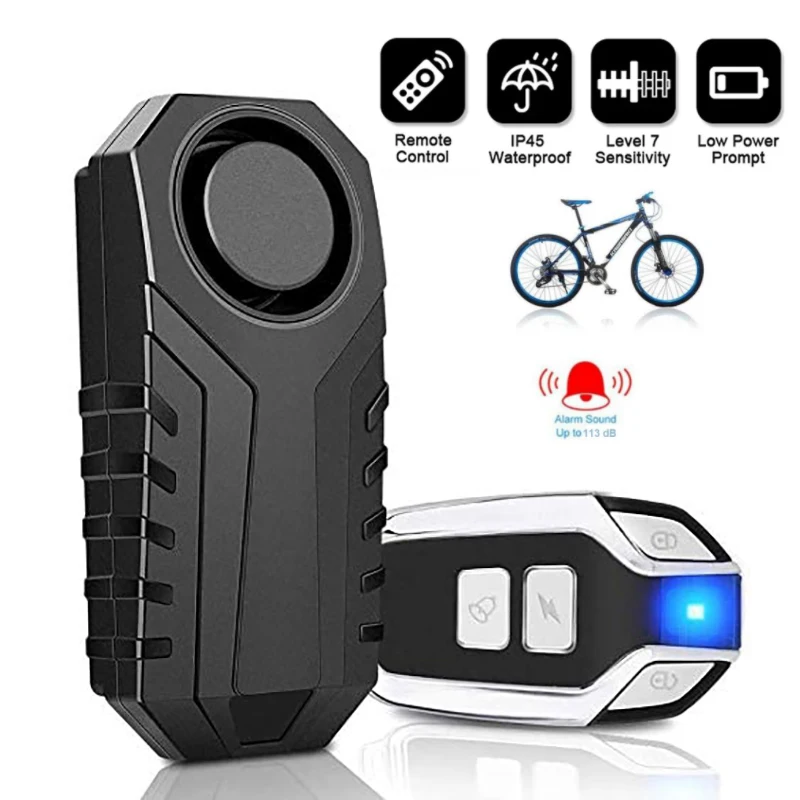 

Waterproof Bike Motorcycle Electric Bicycle Security Anti Lost Wireless Remote Control Vibration 113 DB Super Detector Alarm