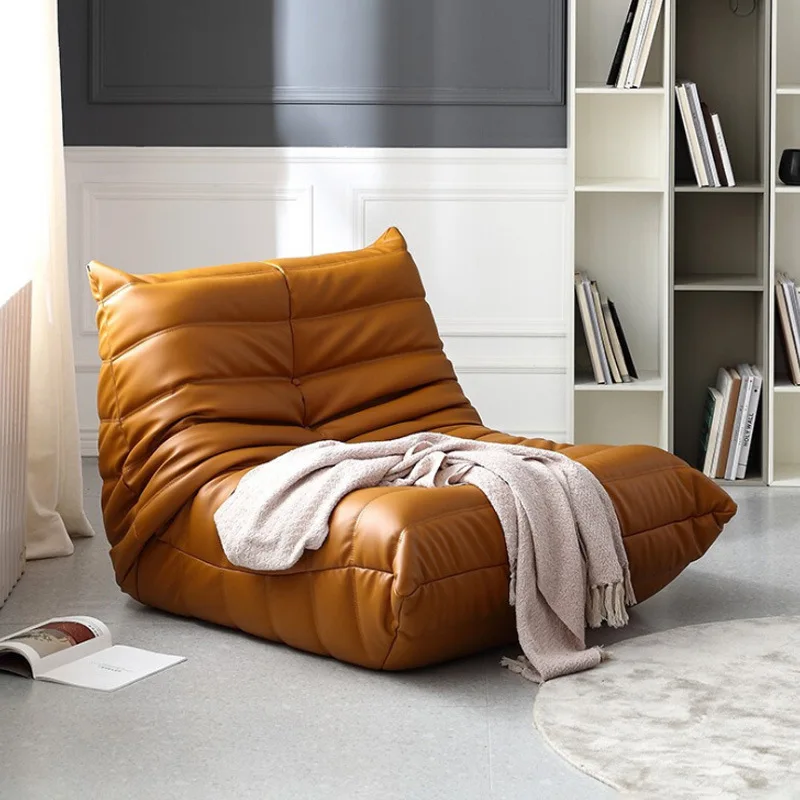 

Nordic Lazy Sofa Leather Art Togo Sofa Web Celebrity Small Bedroom Living Room Balcony Leisure Caterpillar Sofa Italian Leather