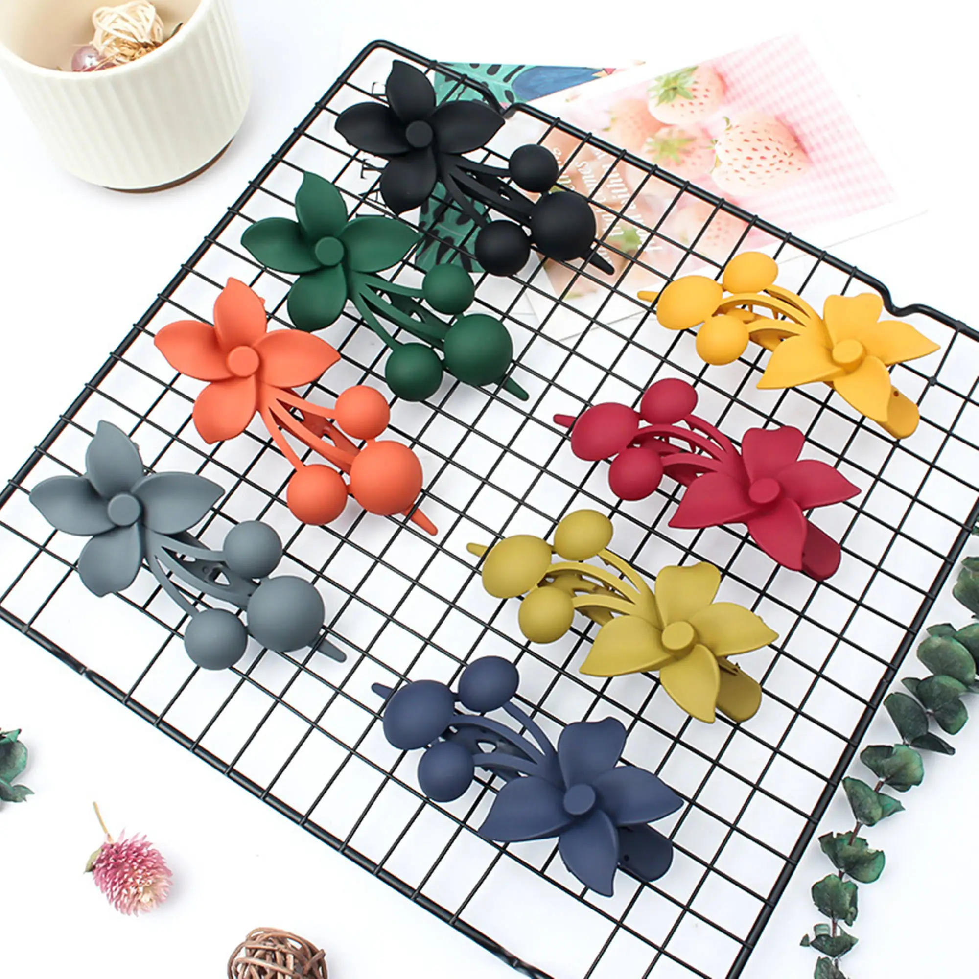 

2pcs/lot 10.5cm Frosted flower fruit solid color duck bill clip large Pan Hair Delicate hairpin diy hair accessories