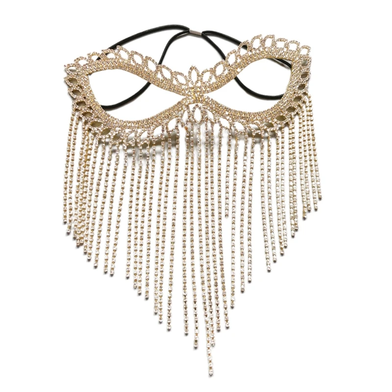 

Rhinestone tassel Veil Belly Dance Fringe Mask for women female