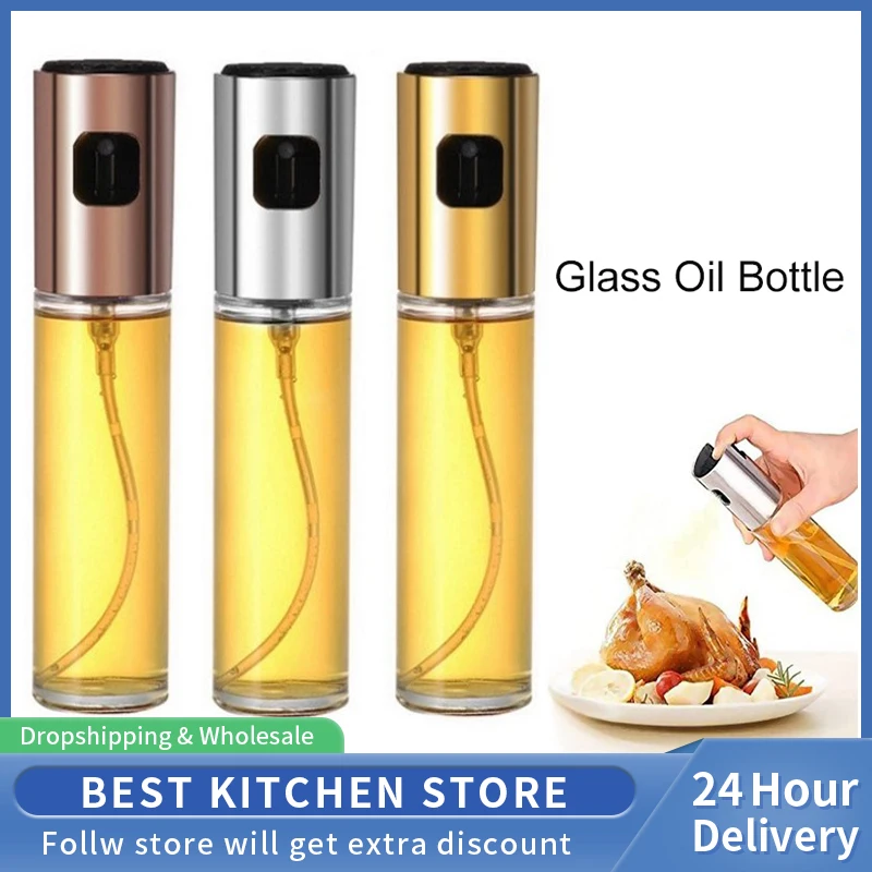 Kitchen Push Type Spray Olive Oil Sprayer Bottle Pump Oil Pot Leak-proof Grill BBQ Sprayer Oil Dispenser BBQ Gravy Boats Tools