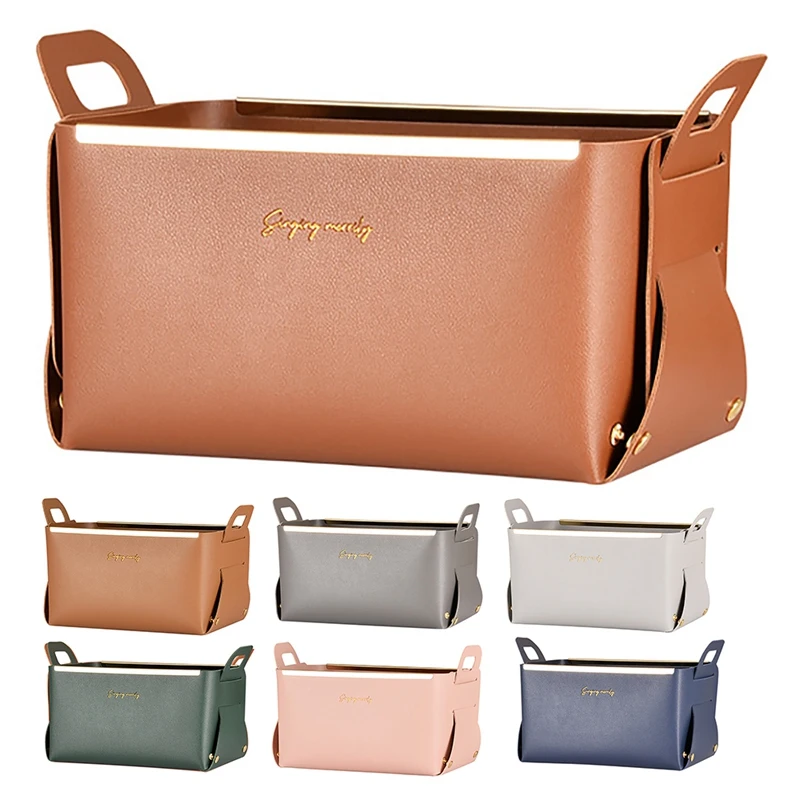 

Leather Desktop Large Storage Box Living Room Bedroom Sundries Key Plate Decoration Dice Tray Coins PU Folding Storage
