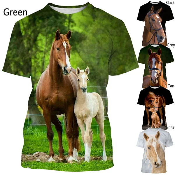 

Летняя модная мужская и женская футболка в стиле Харадзюку С 3D-принтом лошадей и животных, Повседневная футболка с коротким рукавом