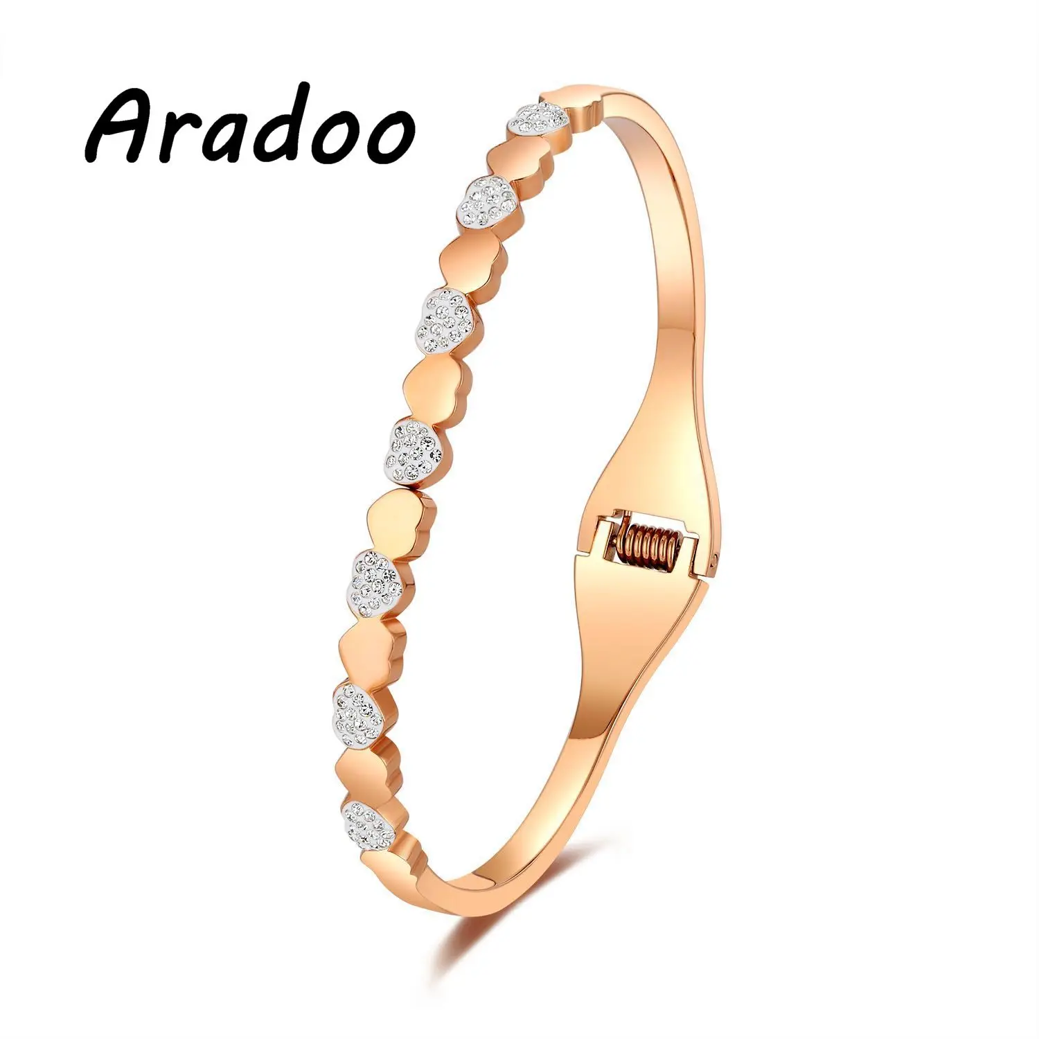 

ARADOO Fashion Titanium Steel Rose Gold Zircon Love Bracelet Temperament All-match 18K Gold Plated Diamond Bracelet