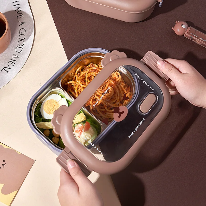 

Creative Bear Bento Box for Children Student Office Workers Separate Lunch Box Insulated Lunch ContainerStainless Steel