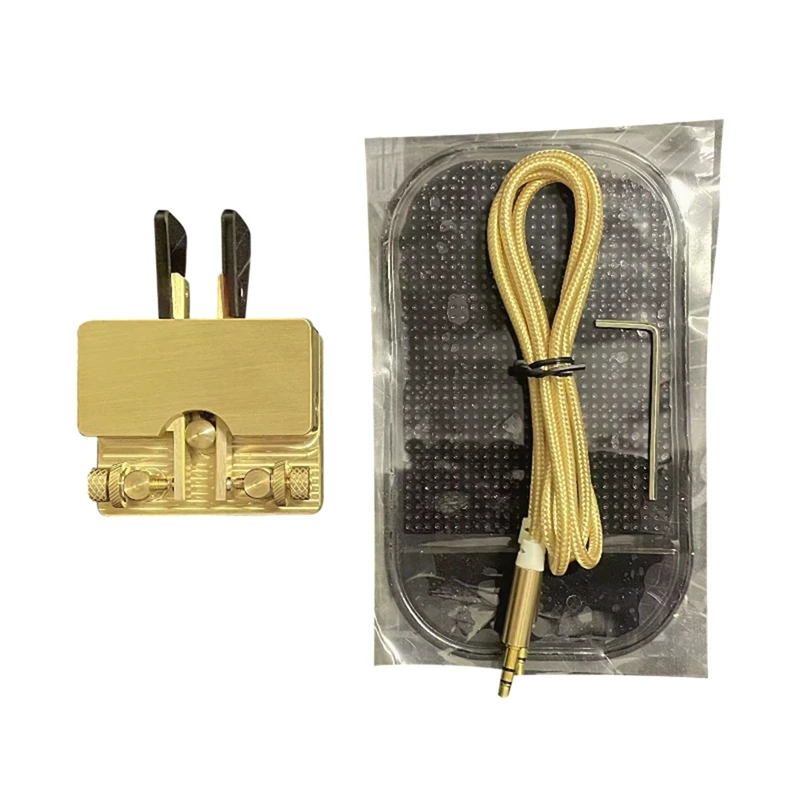 1 Set JCY-56 Stainless Steel Brass Telegraph Key Automatic Key Morse Key Dual Paddle Magnetic CW Key (Gold)