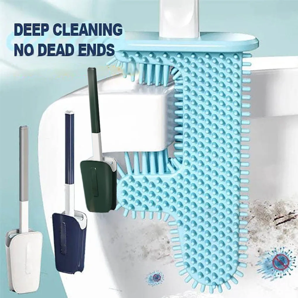 

Toilet Brush Water Base Silicone Wall-Mounted Curved Brushes with Holder Bathroom Full Angle Cleaning Tool Dust