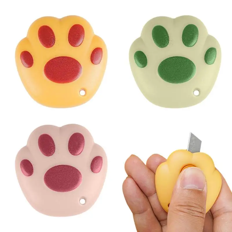 

Cat Paw Box Cutter 3Pcs Retractable Envelope Openers With Keychain Hole Small Portable Utility Cutter For Cutting Package Paper