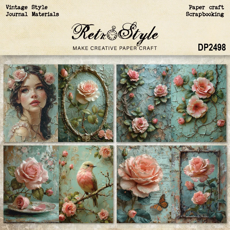 Panalisacraft 8 sheets A5 size Vintage Style Scrapbooking patterned paper Fancy Card Pack Light weight Craft Paper
