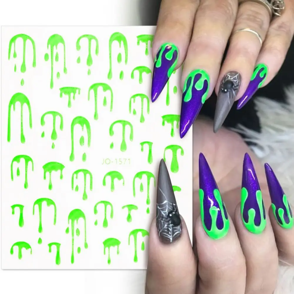 

Manicure Flowers Leaf Spring Summer Decals Abstract Fluorescence 3D Water Drop Holographic Nail Stickers