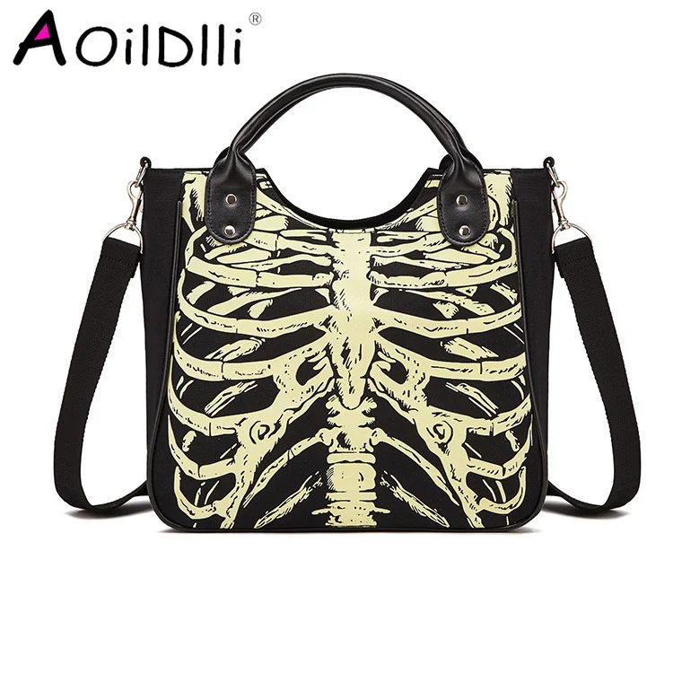 

Luminous Gothic Skeleton Bones Skulls Bags Rock Designer Female Casual Totes Women Punk Bags Fashion Handbag