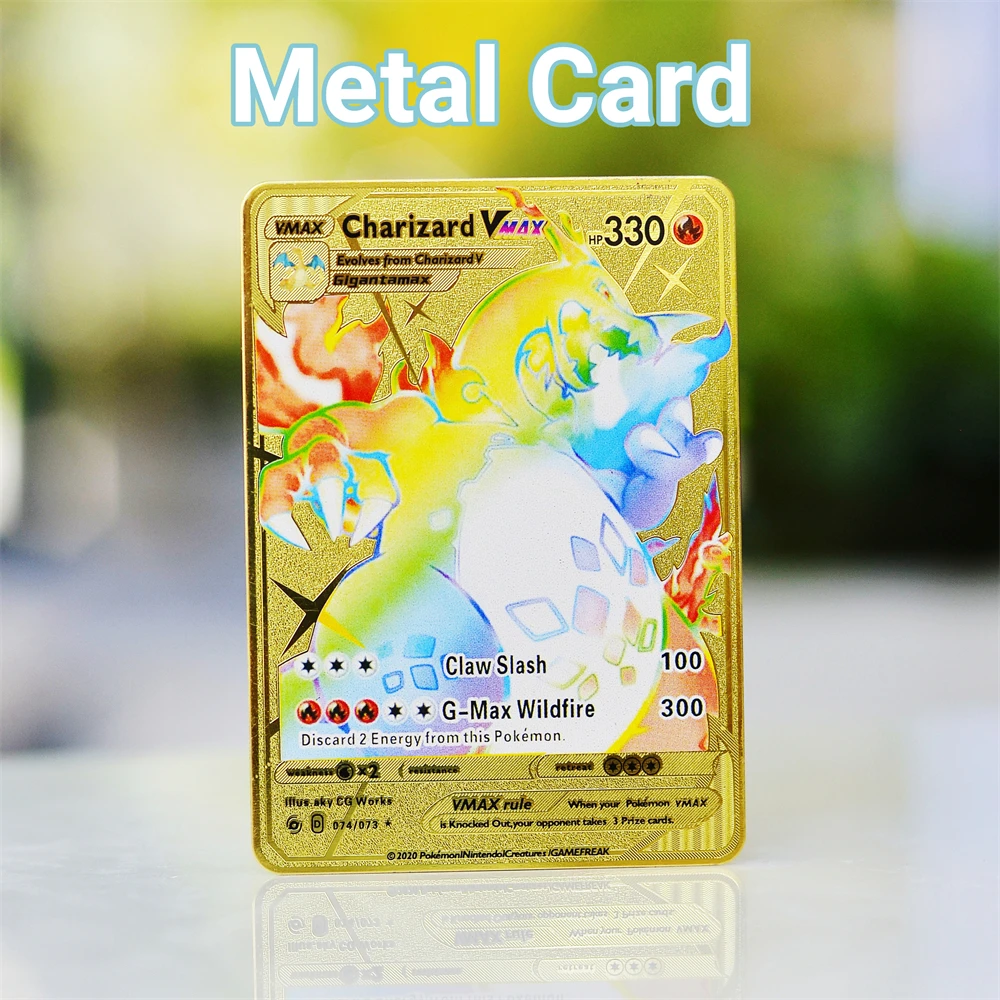 

Metal Pokemon Letters Pokémon Iron Cards Charizard Vmax Pikachu Mewtwo Gx Pokimon Gold Card Anime Game Real Letter Children Toys