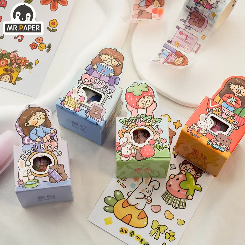 

Mr. Paper Cartoon Cute Stickers Washi Tapes Handbook Decoration DIY Korean Stationary Art Supplies Kawaii Box Tape Washi Sticker