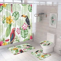 tropical green leaves flowers jungle shower curtain sets cactus parrot toucan animal bath mats carpet toilet rug bathroom decor