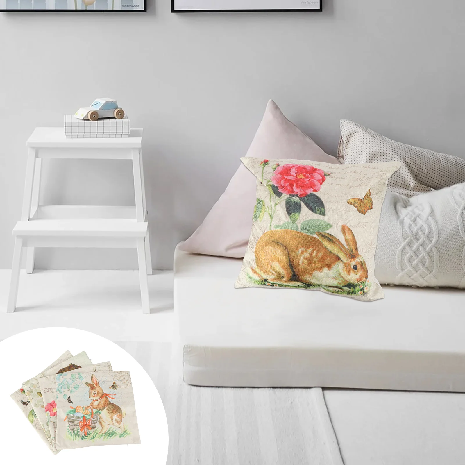 

4pcs Easter Linen Pillowcase Easter Themed Decorative Pillowcase for Home