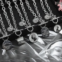 stainless steel necklace ladies men long hip hop necklace coin square piece circle fashion jewelry accessories friend gift