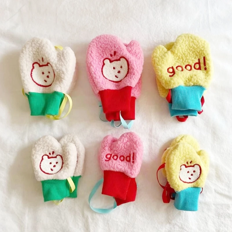 

Lined Plush Bear Mitten Cartoon Animal Gloves Winter Warm Full Finger Gloves