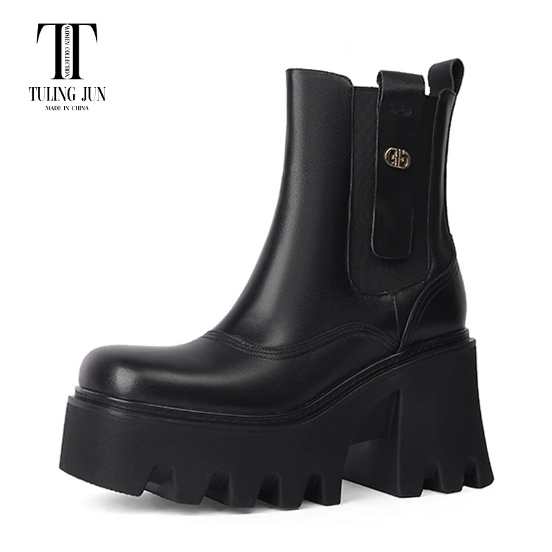 

TULING JUN 2023 New Autumn Winter Elastic Bands Thick Soles Women's Boot Rounded Toe High Heels Comfort Retro Shoes For Women L