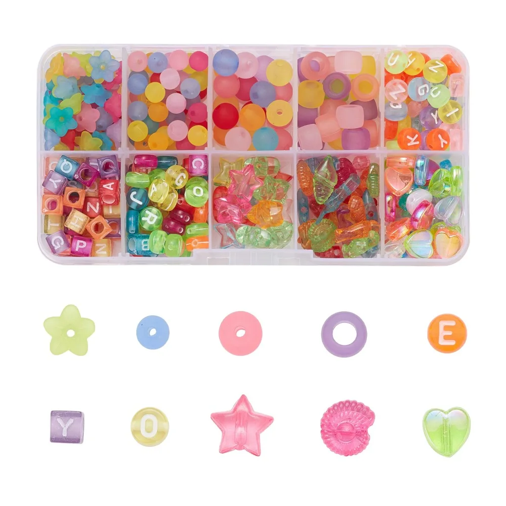 

360Pcs Transparent Acrylic Beads Flower and Mixed Marine Organism Shapes Mixed Color Beads: 360pcs/box
