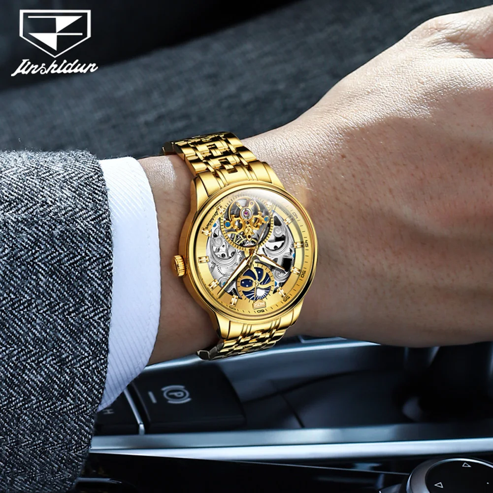 Часы JSDUN Мужские механические Роскошные водонепроницаемые светящиеся