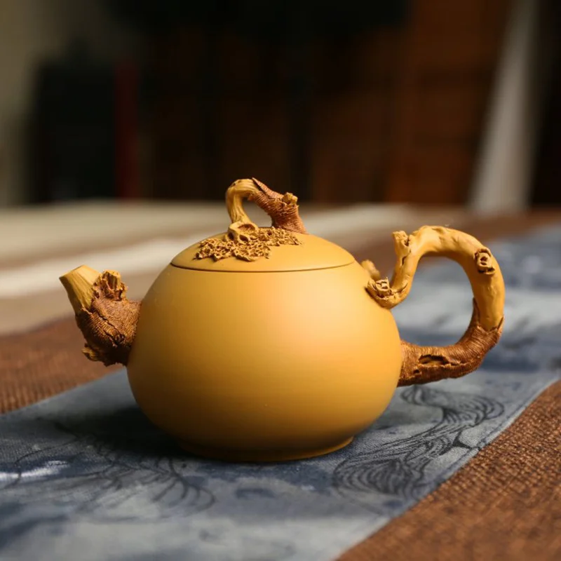 

Yixing Chinese All Purple Clay Handmade Art Imitation Bark Style Teapot Tea Set