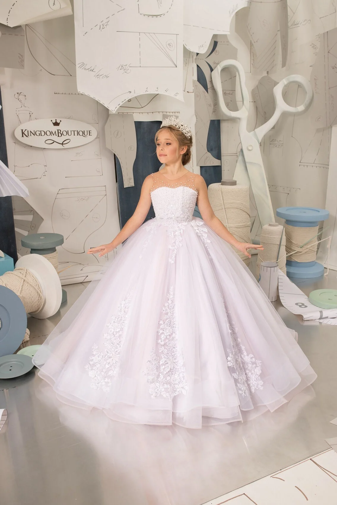 Белое и румяно-розовое платье с цветочным узором для девочек тюлевое кружевное