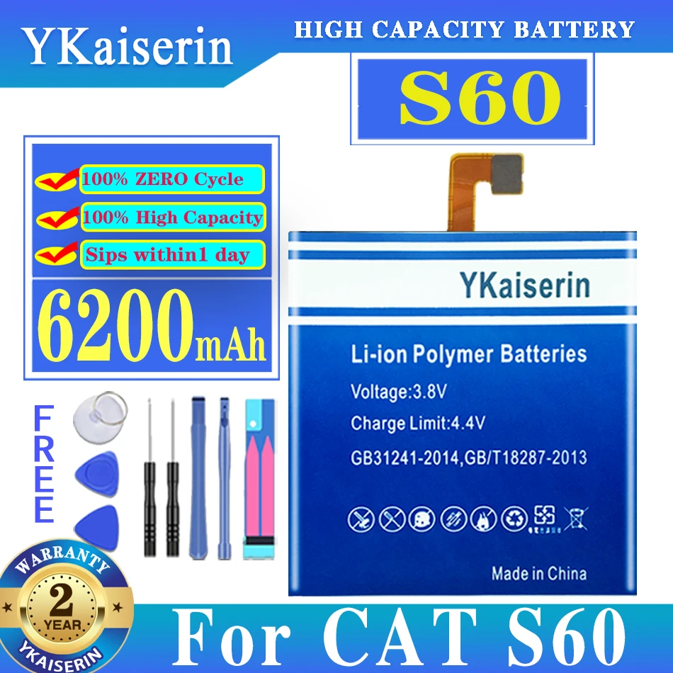 

Ykaisсеребрин, высокое качество, батарея 6200 мАч для Caterpillar CAT S60 мобильный телефон запасной аккумулятор