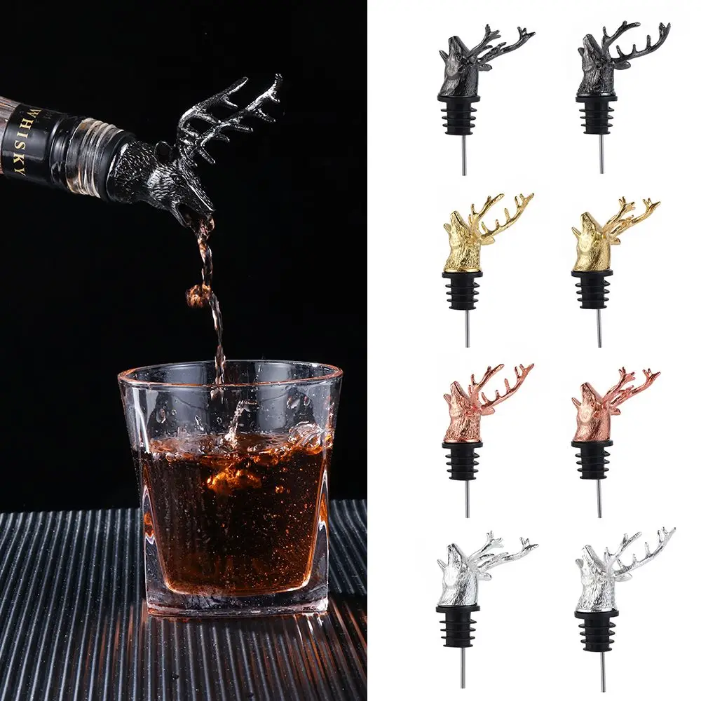 

New Zinc Alloy Deer Head Wine Pourer Unique Stag Wine Bottle Stoppers Wine Aerators Bar Kitchen Gadget Christmas Party Ornament