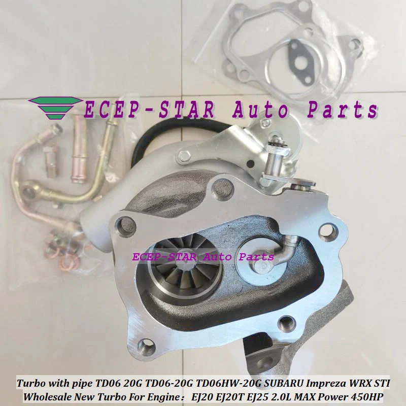 Фото Турбокомпрессор, прокладки турбины, трубки TD06, TD06-20G, TD06HW-20G для SUBARU Impreza WRX STI, двигатель EJ20, EJ20T, EJ25, 2.0 л, максимальная мощность 450 л.с. №1