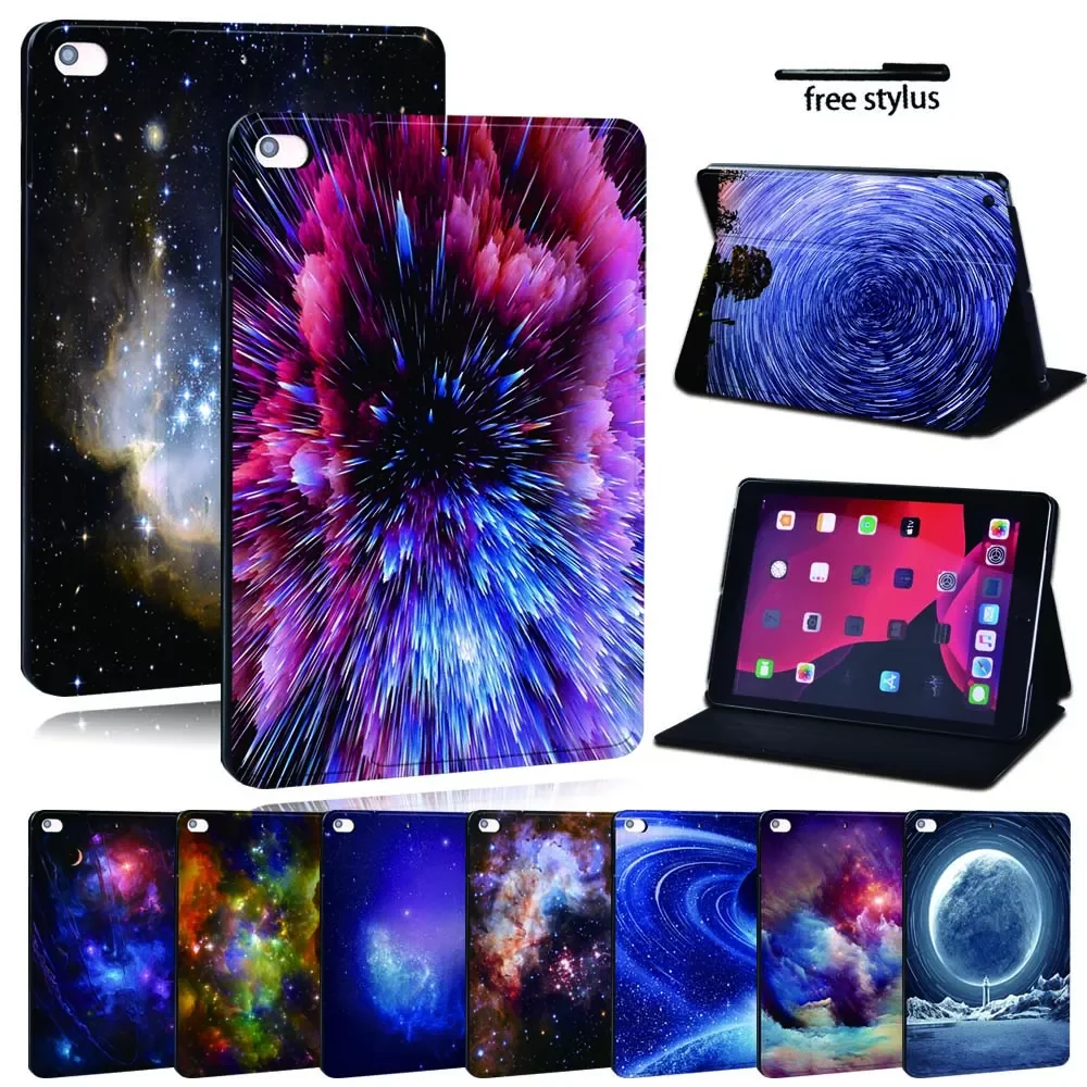 

iPad 2 3 4 5 6 7 8/Air 1 2 3 4/Pro 11 2018 2020 PU Leather Tablet Stand Folio Cover -Ultra-thin Star space colors Slim Case
