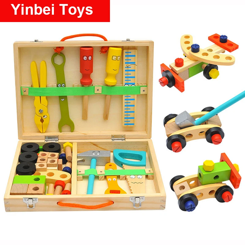 

Educational Montessori Kids Toys Wooden Toolbox Pretend Play Set Preschool Children Nut Screw Assembly Simulation Carpenter Tool