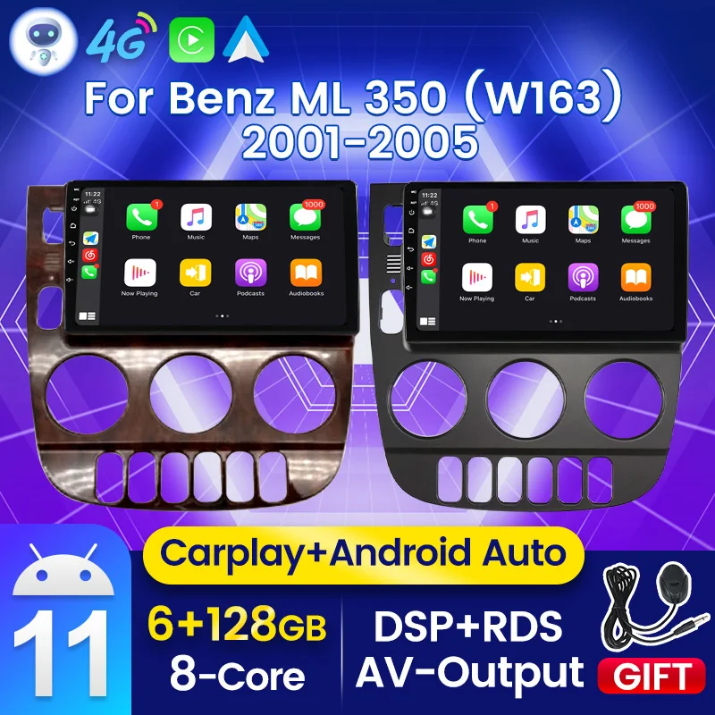 

Carplay Авто IPS Android 11 автомобильный радиоприемник для Mercedes Benz M-Class W163 ML 350 2001 - 2005 видео мультимедийный плеер навигация GPS