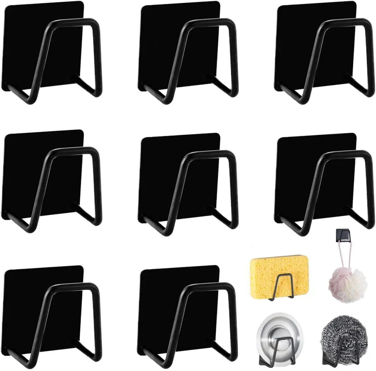 

Xiaomi Household stainless steel sponge rack self-adhesive drainage drying rack kitchen wall hanging hook storage rack 8PC