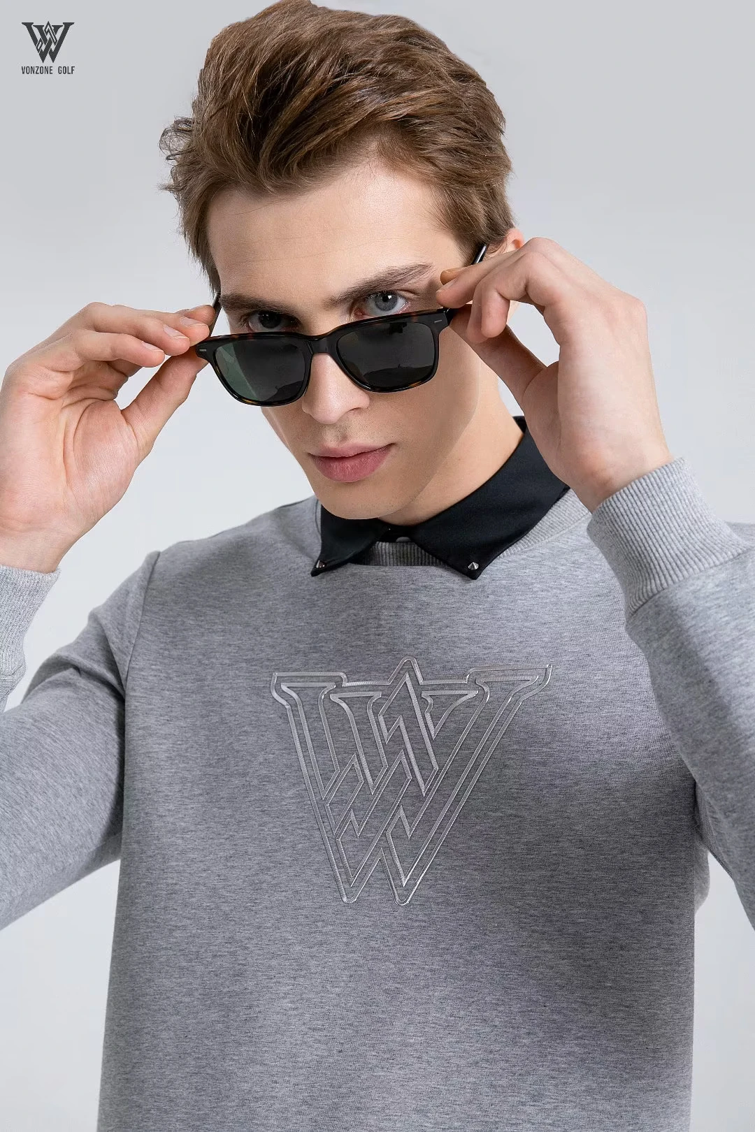 Small brand VONZONE new golf round neck men's long sleeve T-shirt fashion top hoodie black and white sportswear