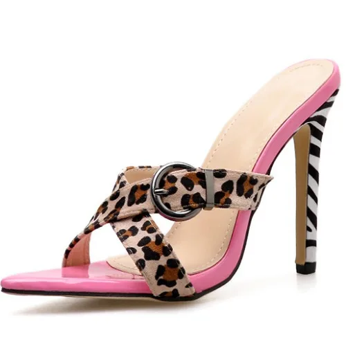 

Women Summer Sandals Slippers Thin High Heels Sandals Pointed TOe Leopard Print Women Shoes Slippers Sexy Slides