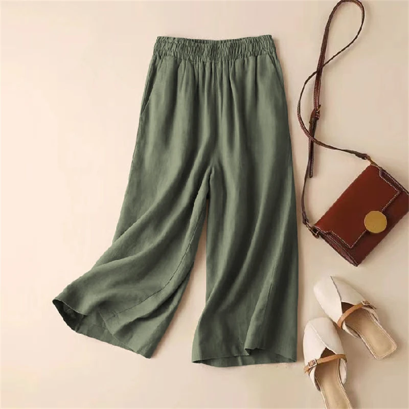 Брюки женские хлопково-льняные с широкими штанинами Модные Винтажные простые