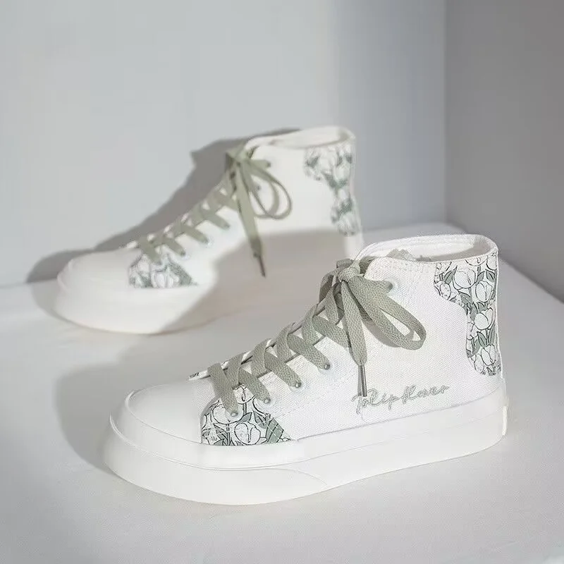 

Холщовые туфли ручной работы с высоким верхом на толстой подошве для увеличения ручной работы в стиле граффити для отдыха женские Универсальные Размеры 35-40