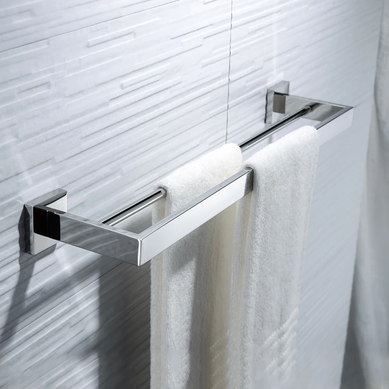 

Towel Racks Bathroom Chrome Finish Stainless Steel Bath Towel Shelves Double Towel Bar Bath Hardware