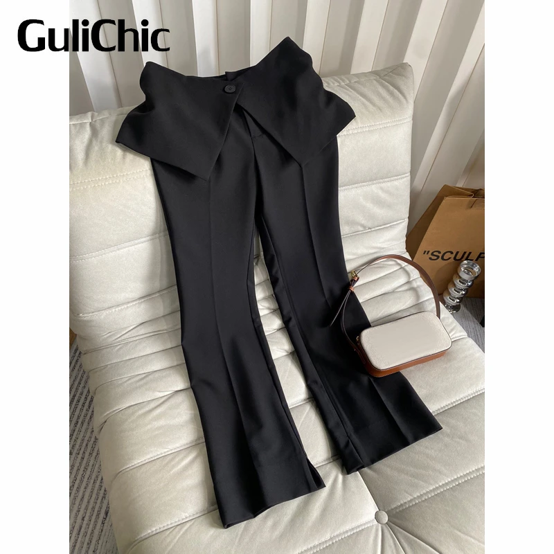 

10.5 GuliChic Women Fashion Split Hem Casual Solid Color Two Piece Flared Pants