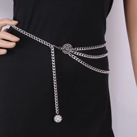 fashion metal chain belt for women golden coin personality hip hop style female belts pendant belly chain waist chain jewelry