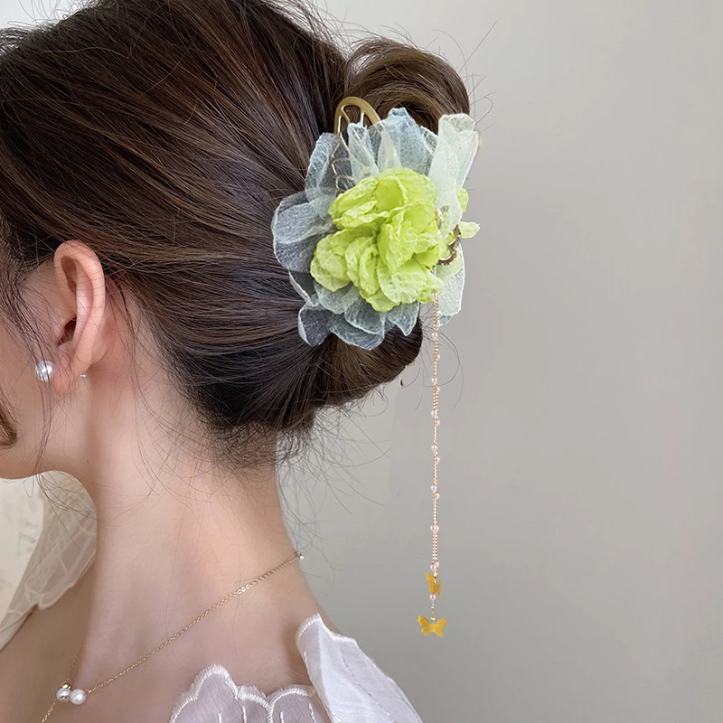 

Haimeikang 11.5cm Double Rose Pearl Tassel Hair Clip Women Summer Fashion Hair Claw Crab Hairpins For Girls Accessories Gifts