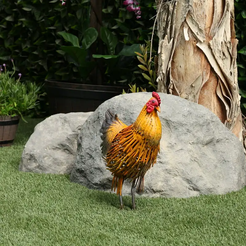 

Indoor/Outdoor Metal Hen Decorative Garden Statue, Golden Brown