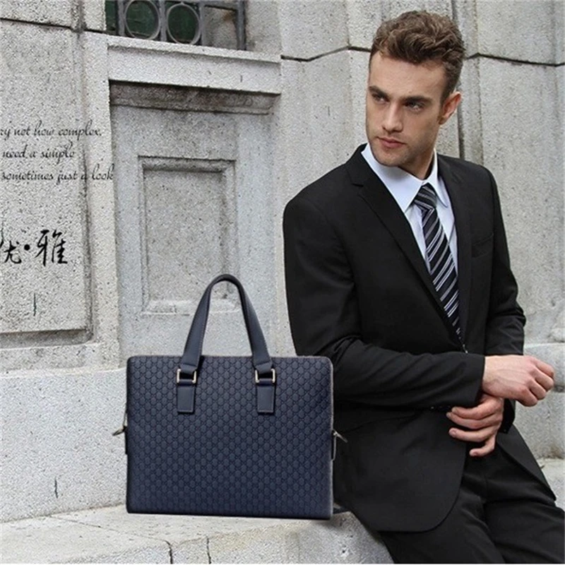 Male Business Briefcases Fashion Embossing Letters Brief Case Genuine Leather 14 Inches Laptop Bag Luxury Men's bag 2022 New