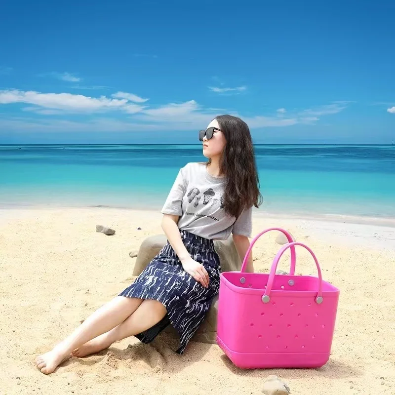 Extra Large Beach Bag Summer EVA Basket Women Silicon Beach Tote With Holes Breathable Pouch Shopping Storage Basket