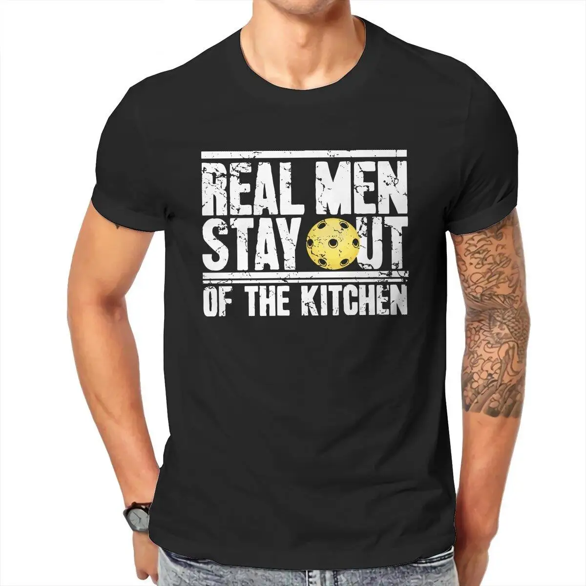 Real Men Stay Out Of The Kitchen Pickleball  Men T Shirt  Vintage Tees Short Sleeve Round Neck T-Shirt Cotton Big Size Tops